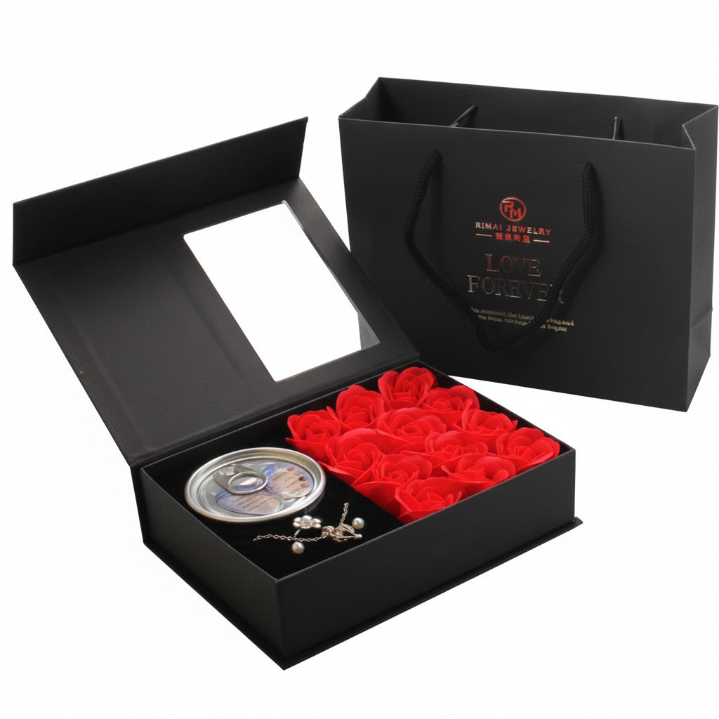 Wish Pearl Necklace Gift Box with 12 soap Rose🎁