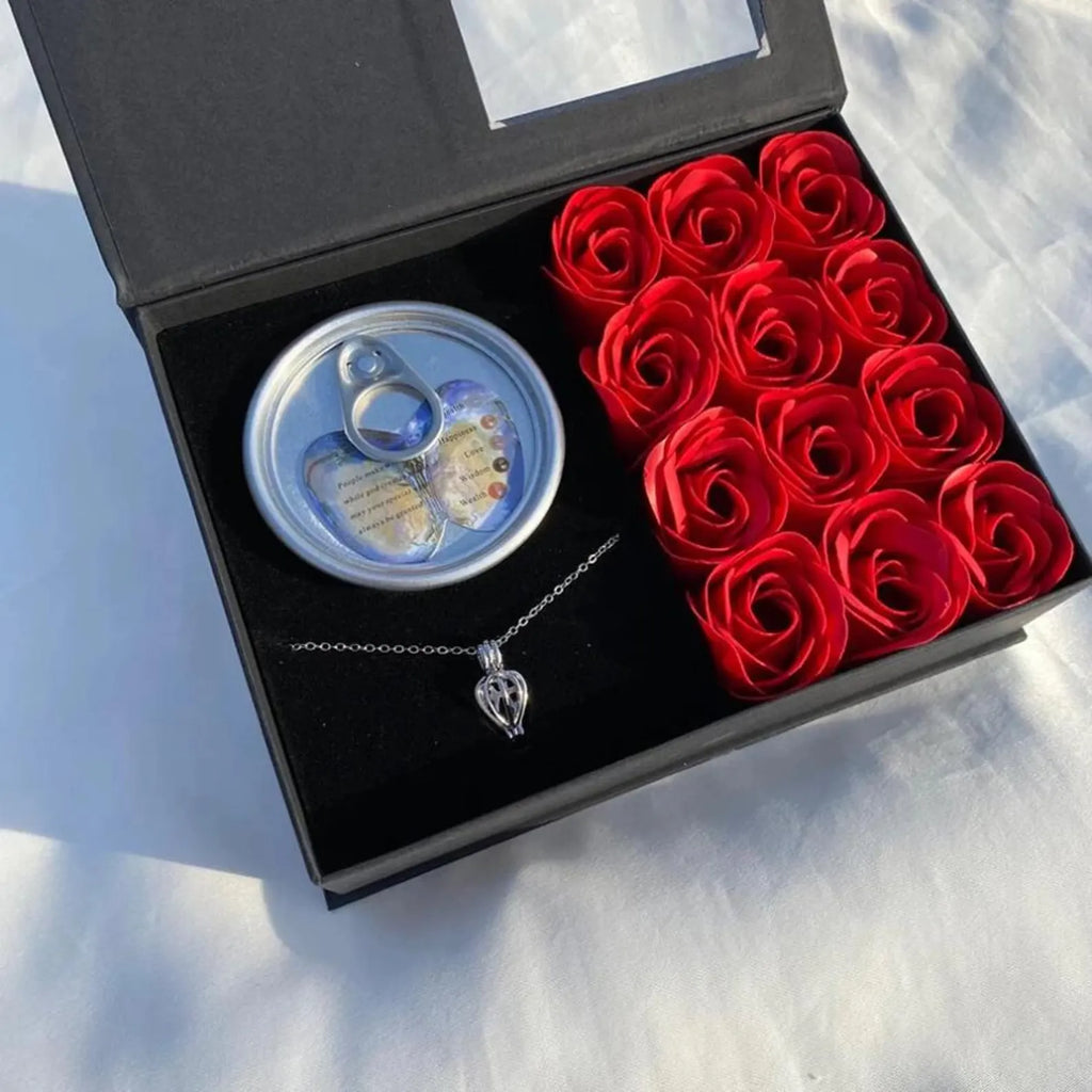💝Wish Pearl Necklace Gift Box with 12 soap Rose🎁