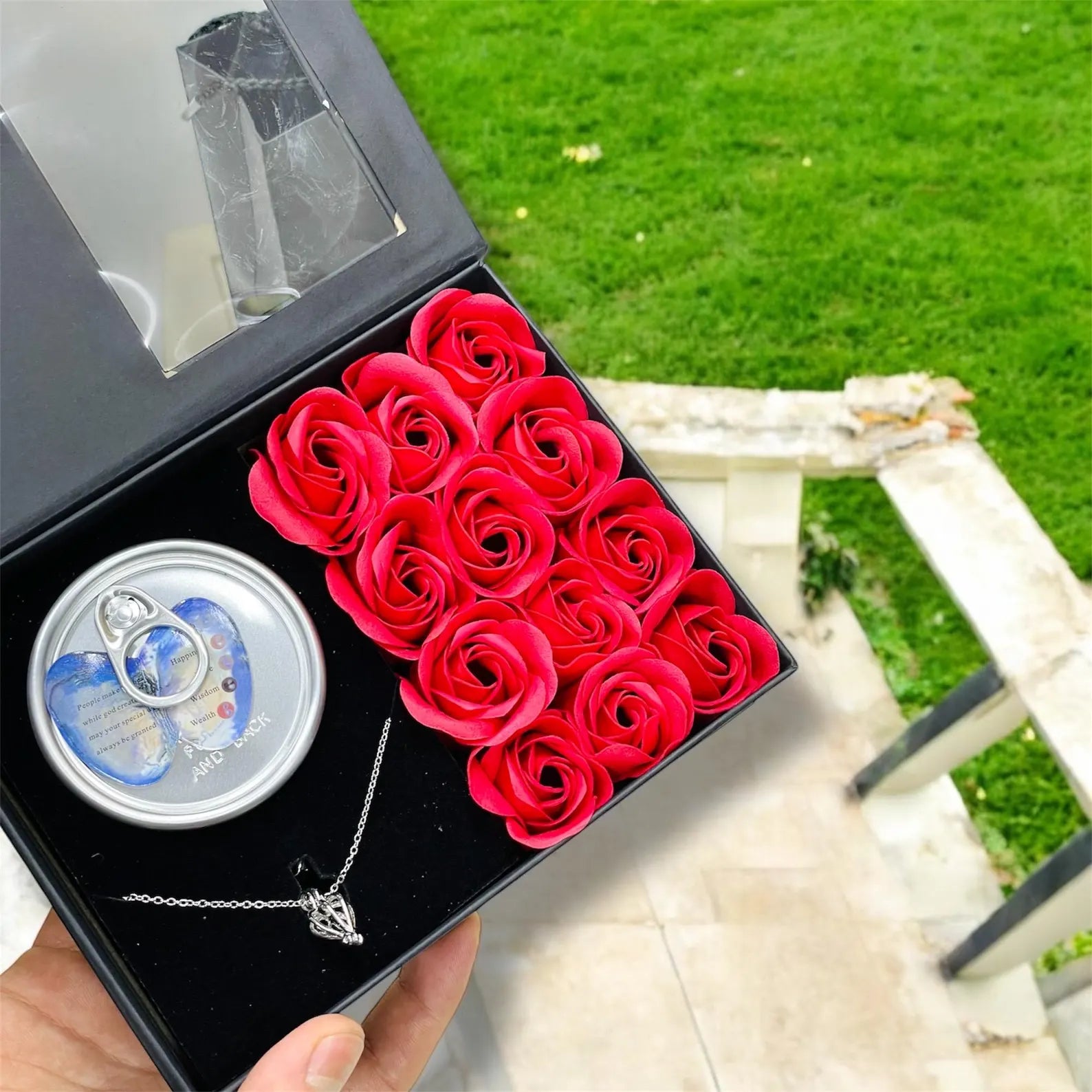 💝Wish Pearl Necklace Gift Box with 12 soap Rose🎁